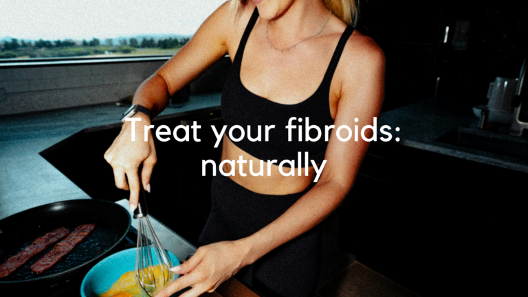 woman cooking with caption: treat your fibroids: naturally.