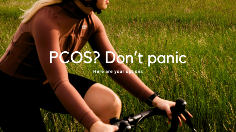 woman on bike. white text saying PCOS? Don't Panic.